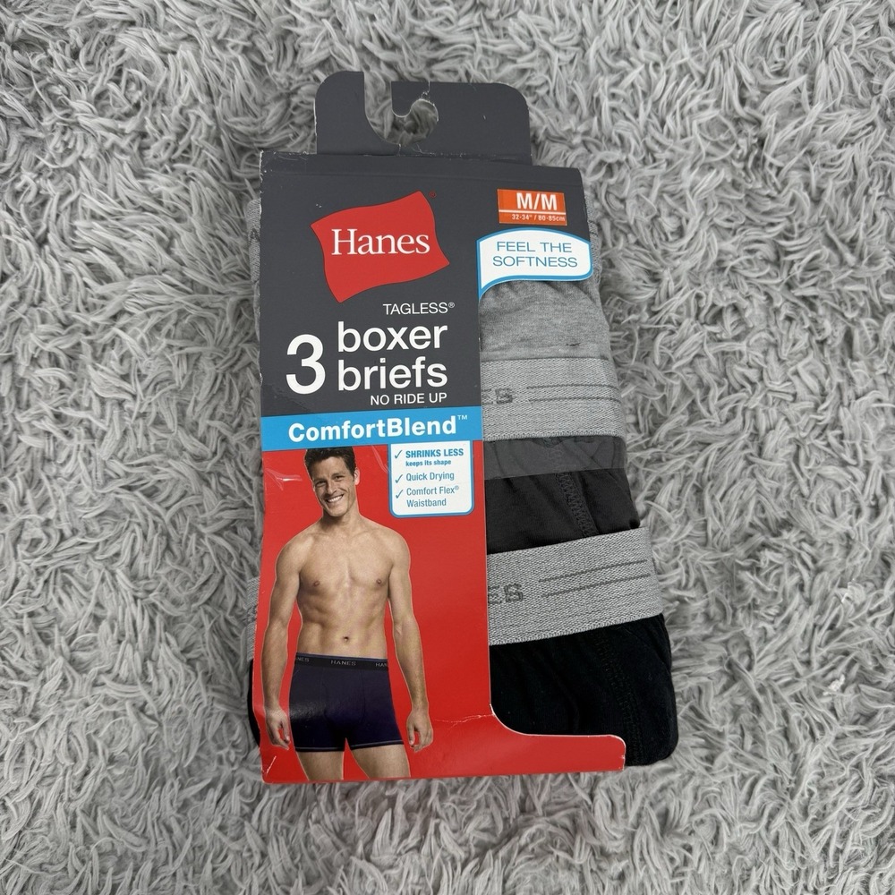 Hanes ComfortBlend Tagless Boxer Briefs 3 Pack Men's Medium 32-34 NWT Gray Black
